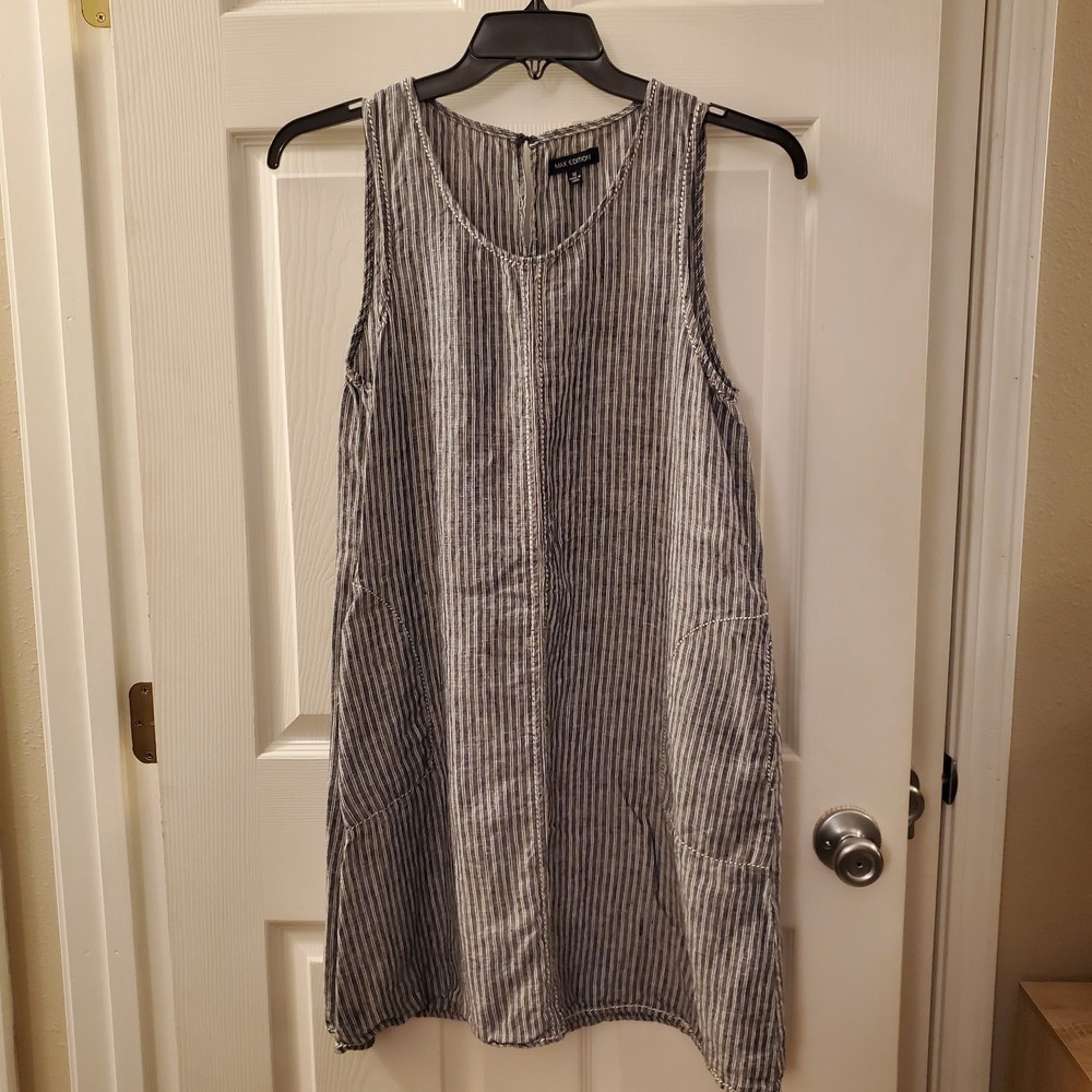 Max Edition sz‎ M striped linen shift dress summer spring beach coastal resort